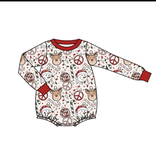 7.22 Preorder(moq 5)Baby Kids Long Sleeves Santa Candy Cane Plaid Rompers