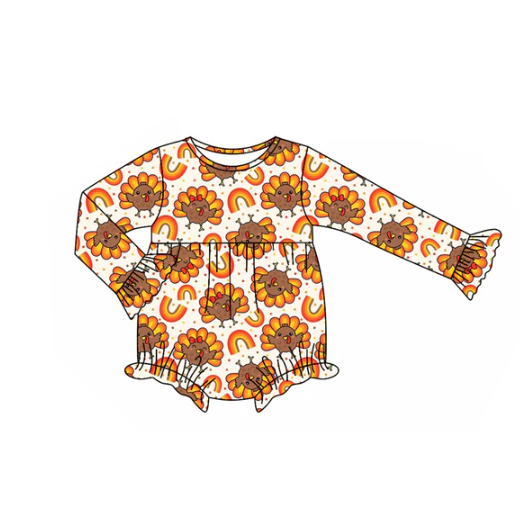 7.22 Preorder(moq 5)Baby Girls Turkey Rainbows Plaid Ruffle Rompers