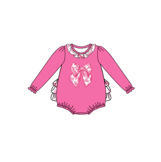 7.22 Preorder(moq 5)Baby Girls Pink Flowers Bows Ruffle Rompers