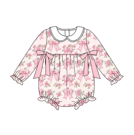 7.22 Preorder(moq 5)Baby Girls Pink Flowers Bows Plaid Ruffle Rompers