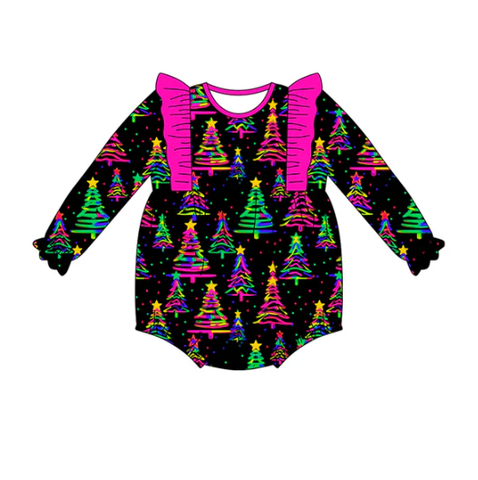 7.22 Preorder(moq 5)Baby Girls Colorful Trees Stars Ruffle Rompers