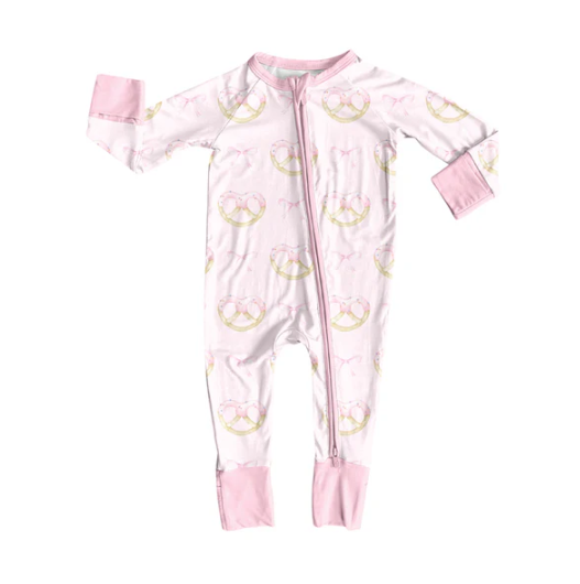 7.22 Preorder(moq 5)Baby Kids Pink Bows Hearts Zipper Pant Rompers