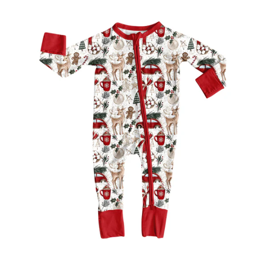 7.22 Preorder(moq 5)Baby Kids Deer Gingerbread Zipper Pant Rompers