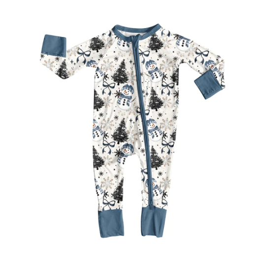7.22 Preorder(moq 5)Baby Kids Bows Trees Snowman Zipper Pant Rompers