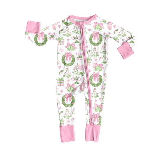 7.22 Preorder(moq 5)Baby Kids Holly Snowman Plaid Zipper Pant Rompers
