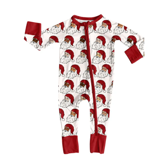 7.22Preorder(moq 5)Baby Girls Red Santa Plaid Zipper Pant Rompers