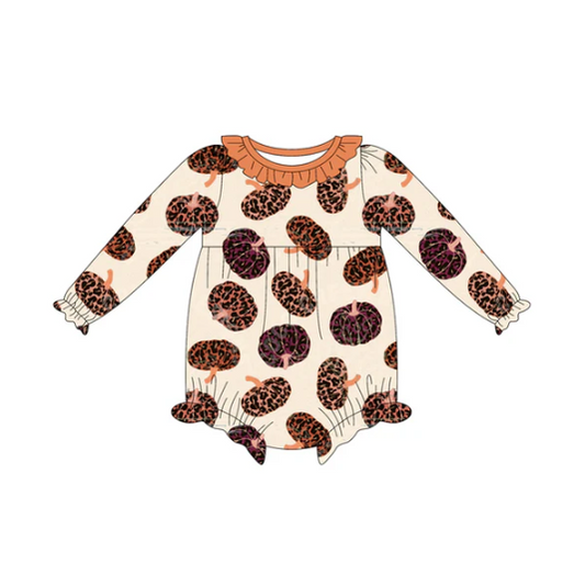 7.23 Preorder(moq 5)Baby Girls Leopard Pumpkins Plaid Ruffle Rompers