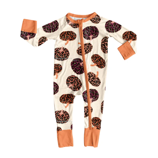 7.23 Preorder(moq 5)Baby Girls Leopard Pumpkins Plaid Zipper Pant Rompers