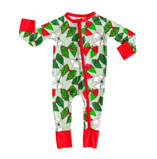 7.23 Preorder(moq 5)Baby Girls Red Green Bows Plaid Zipper Pant Rompers
