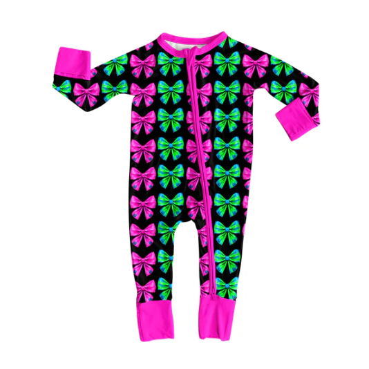 7.23 Preorder(moq 5)Baby Girls Colorful Bows Plaid Zipper Pant Rompers