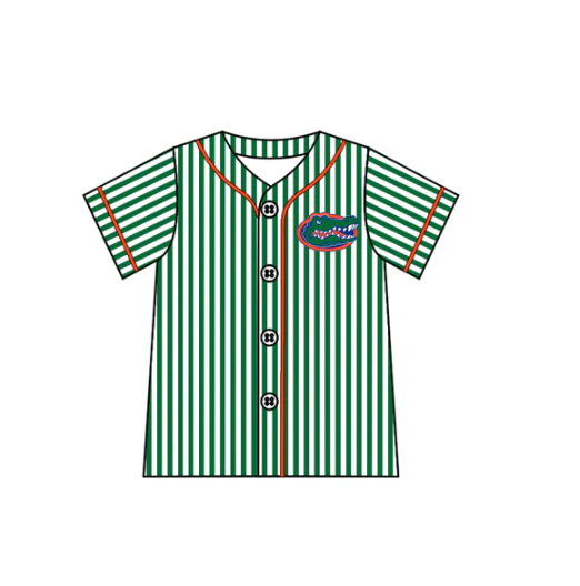 7.23 preorder(moq 5) Baby Boys Alligator Team Green Stripes Buttons Shirts