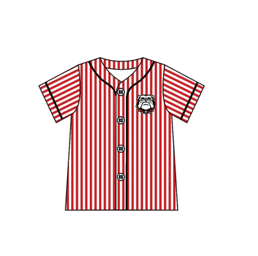 7.23 preorder(moq 5) Baby Boys Bulldogs Team Red Stripes Buttons Shirts