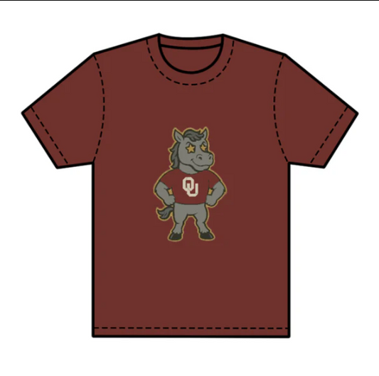 7.25preorder(moq 5) Baby Boys Dark Red Short Sleeves Horses OU Team Tee Shirts Tops