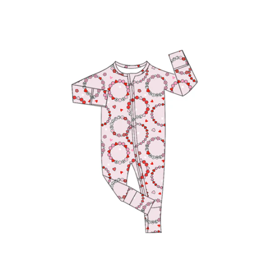 7.25 Preorder(moq 5)Baby Girls Long Sleeves Pink Flowers Hearts Zipper Pant Rompers