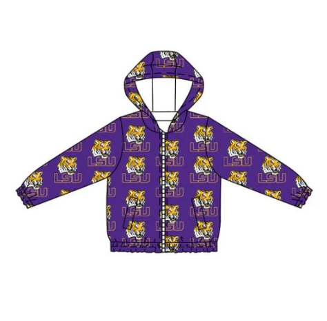 7.25 Preorder (moq 5)Baby Boys Purple Long Sleeves Tiger LSU Plaid Hoodies Cardigan Jackets Top
