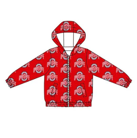 7.25Preorder (moq 5)Baby Boys Red Long Sleeves Ohiostate Plaid Hoodies Cardigan Jackets Top