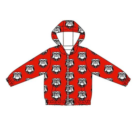 7.25 Preorder (moq 5)Baby Boys Red Long Sleeves Bulldogs Plaid Hoodies Cardigan Jackets Top