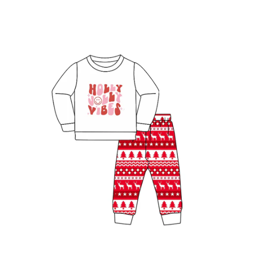 7.25 preorder(moq 5) Baby Boys Long Sleeves Holly Top Deer Trees Stripe Pants Set