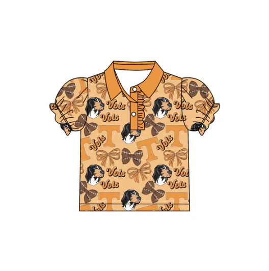7.26 Preorder(moq 5)Baby Girls Tennissee Vols Bows Team Short Sleeve Tee Pullovers Polo Shirts Tops