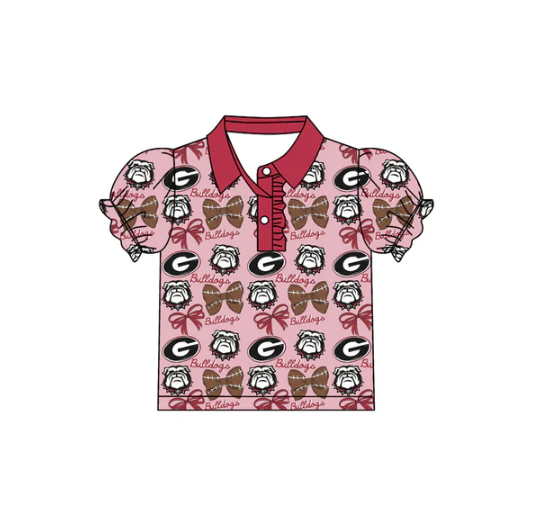 7.26 Preorder(moq 5)Baby Girls Bulldogs Team Short Sleeve Tee Pullovers Polo Shirts Tops