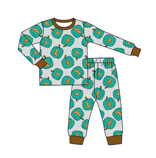 7.26 Preorder(moq 5) Baby Boys Long Sleeves Cactus Bull Skull Pumpkins Top Pants Pajamas Set