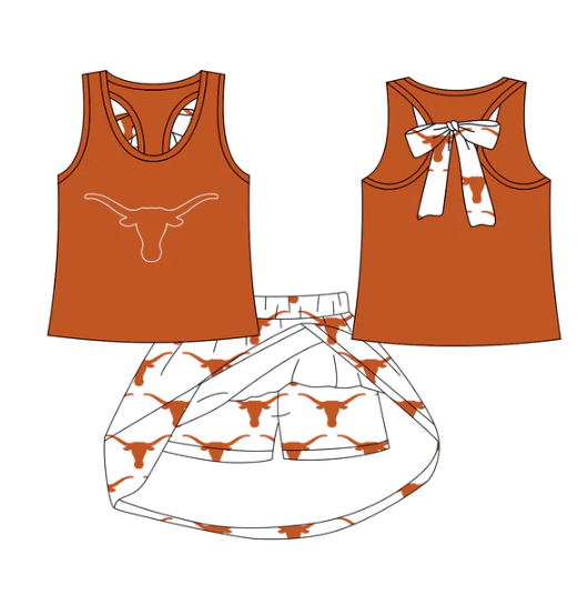 7.28 Preorder (moq 5)Baby Girls Cow bow vest team Top Skirt Skort Sets