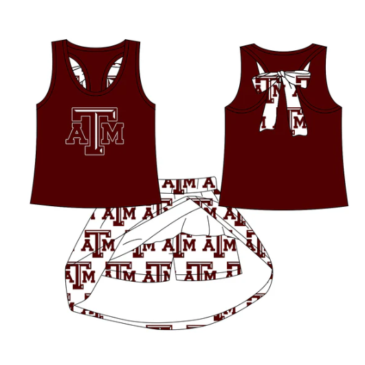 7.28 Preorder (moq 5)Baby Girls ATM bow vest team Top Skirt Skort Sets