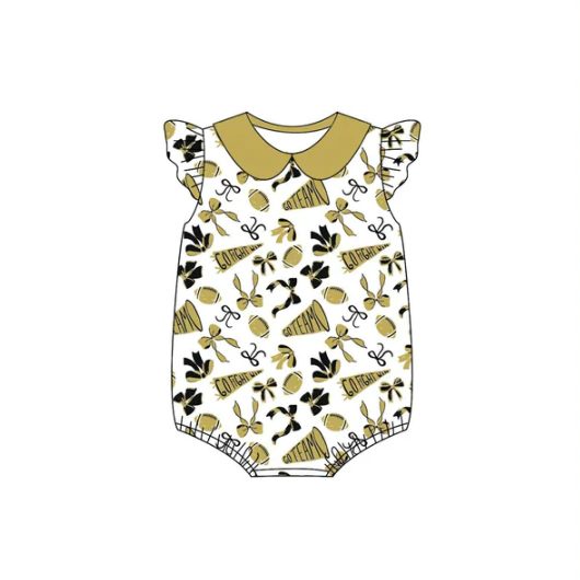 7.28 preorder(moq 5)Baby Infant Girls Gold Bow Flutter Sleeve Rompers