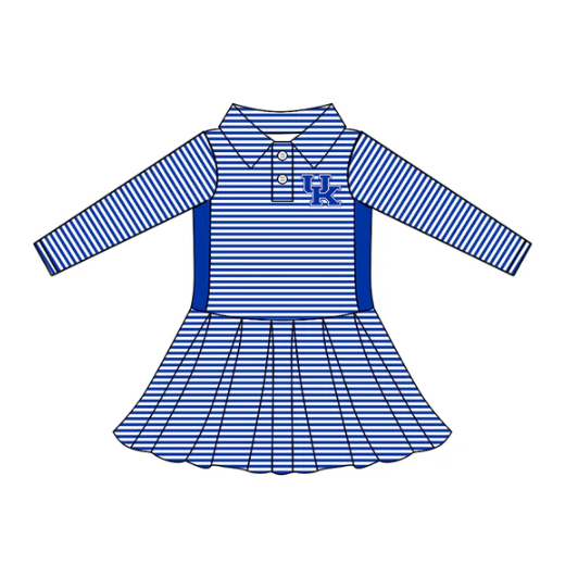 7.28 Preorder (moq 5)Baby Girls Long Sleeve Stripe Button UK Team Knee Length Dresses