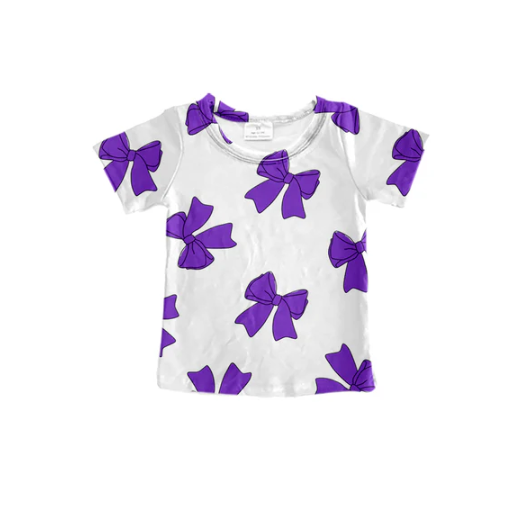 7.28 Preorder (moq 5)Baby Girls Purple Bows Short Sleeve Tee Shirts Tops