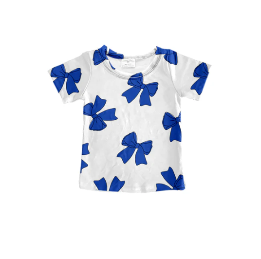 7.28 Preorder (moq 5)Baby Girls Blue Bows Short Sleeve Tee Shirts Tops