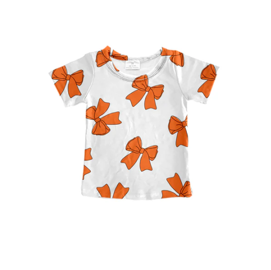 7.28 Preorder (moq 5)Baby Girls Orange Bows Short Sleeve Tee Shirts Tops