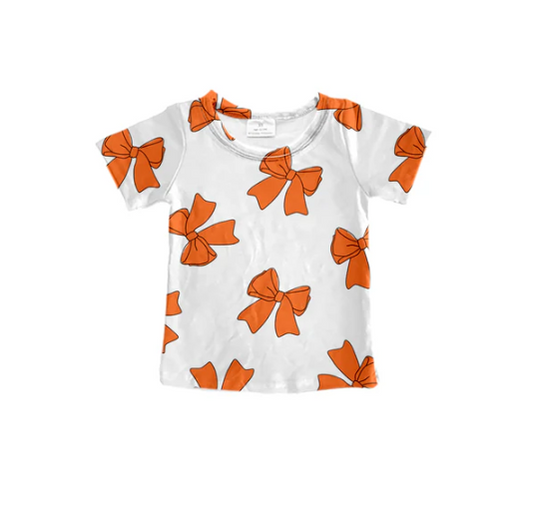 7.28 Preorder (moq 5)Baby Girls Orange Bows Short Sleeve Tee Shirts Tops