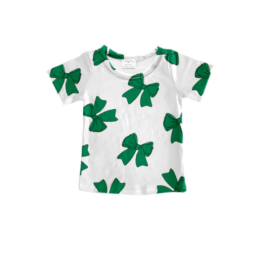 7.28 Preorder (moq 5)Baby Girls Green Bows Short Sleeve Tee Shirts Tops