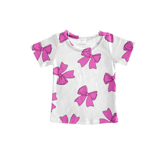 7.28 Preorder (moq 5)Baby Girls Pink Bows Short Sleeve Tee Shirts Tops