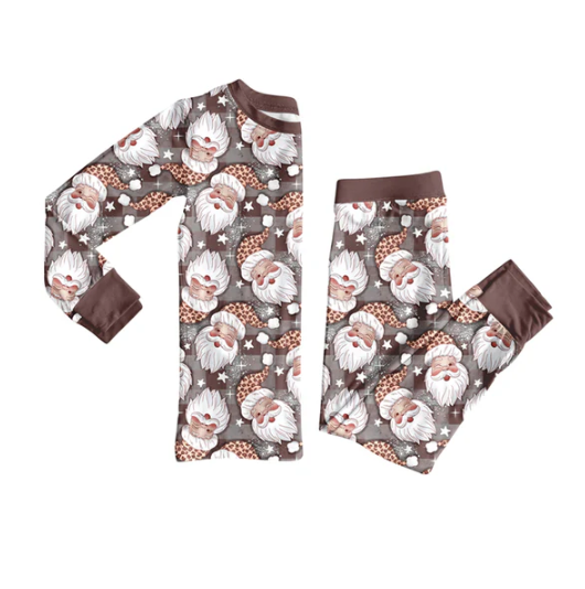 7.29 Preorder(moq 5) Baby Girls Brown Long Sleeves Santa Plaid Top Pant Pajamas Set Regular price$9.50 USD
