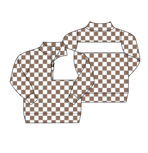 7.29 preorder(moq 5) Baby Boys Khaki Checked Zipper (Custom Pattern) Team Pullover Jackets Tops