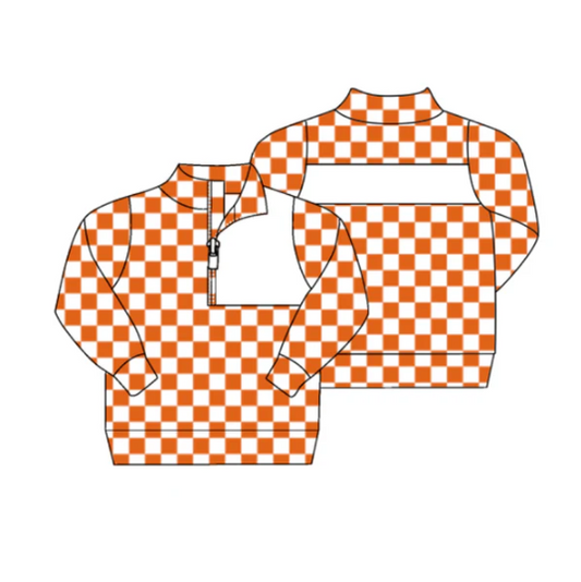 7.29 preorder(moq 5) Baby Boys Dark Orange Checked Zipper (Custom Pattern) Team Pullover Jackets Tops