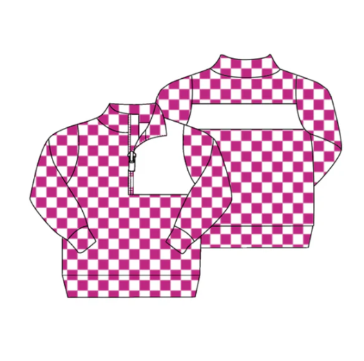7.29 preorder(moq 5) Baby Boys Pink Checked Zipper (Custom Pattern) Team Pullover Jackets Tops