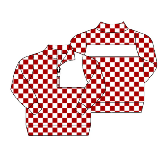 7.29 preorder(moq 5) Baby Boys Red Checked Zipper (Custom Pattern) Team Pullover Jackets Tops