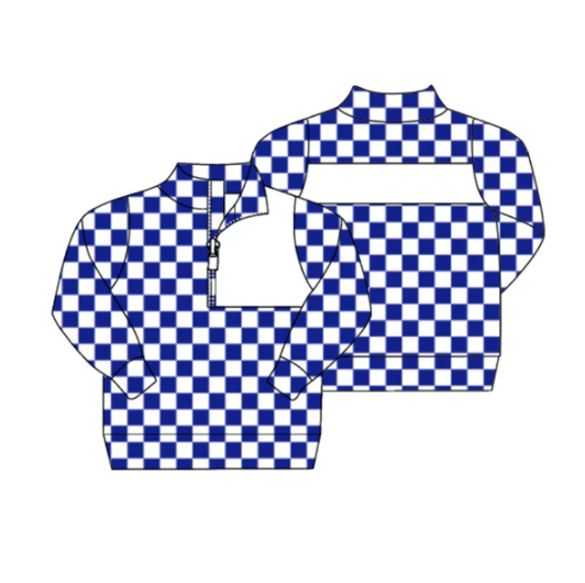 7.29 preorder(moq 5) Baby Boys Blue Checked Zipper (Custom Pattern) Team Pullover Jackets Tops