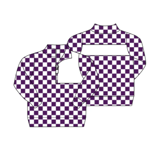 7.29 preorder(moq 5) Baby Boys Purple Checked Zipper (Custom Pattern) Team Pullover Jackets Tops