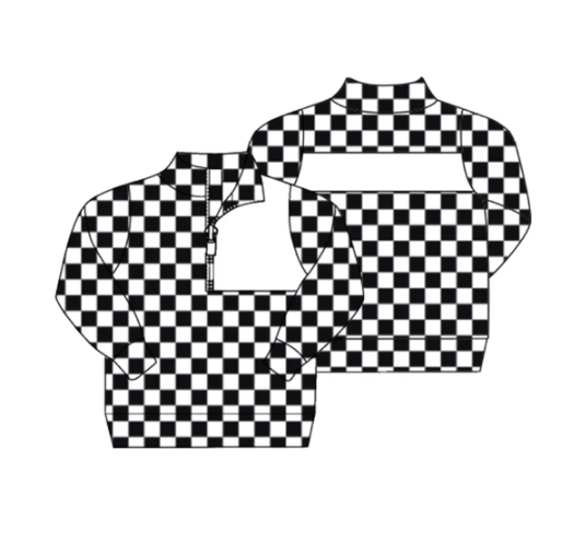 7.29 preorder(moq 5) Baby Boys Black Checked Zipper (Custom Pattern) Team Pullover Jackets Tops