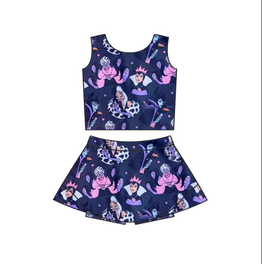 7.29 Preorder (moq 5)Baby Girls Sleeveless Cartoon Queen Snakes Vest Top Skorts Set