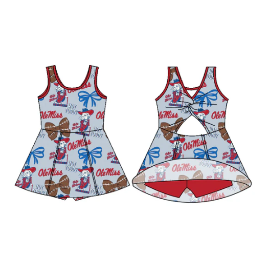 7.29 Preorder (moq 5)Baby Girls Sleeveless Football Bows Hot Toddy Shorts Team Knee Length Dress