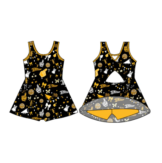 7.29 Preorder (moq 5)Baby Girls Sleeveless Black Bears Bow Team Shorts Team Dresses