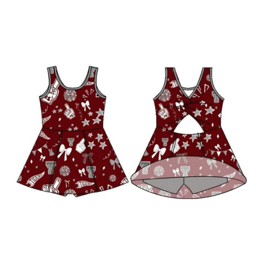 7.29 Preorder (moq 5)Baby Girls Sleeveless Red Tigers Football Team Shorts Dresses