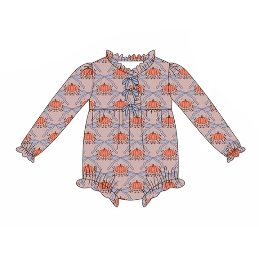 7.30 Preorder(moq 5)Baby Infant Girls Bows Pumpkins Plaid Button Ruffle Rompers