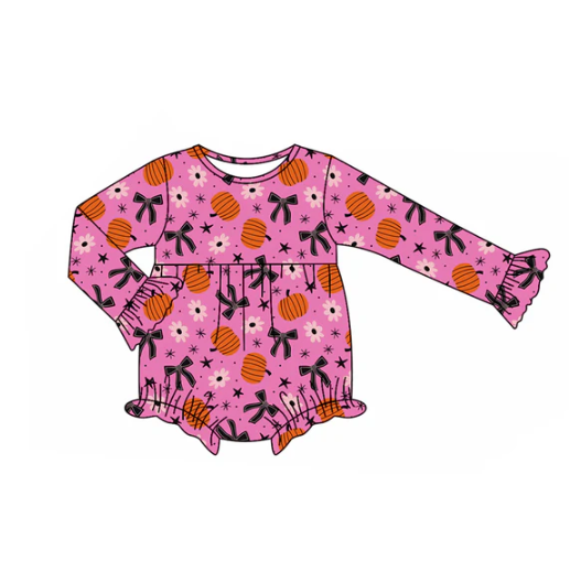7.30 Preorder(moq 5)Baby Infant Girls Bows Pumpkins Fall Ruffle Rompers