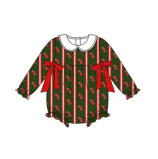 7.30 Preorder(moq 5)Baby Infant Girls Bows Candy Cane Stripes Ruffle Christmas Rompers